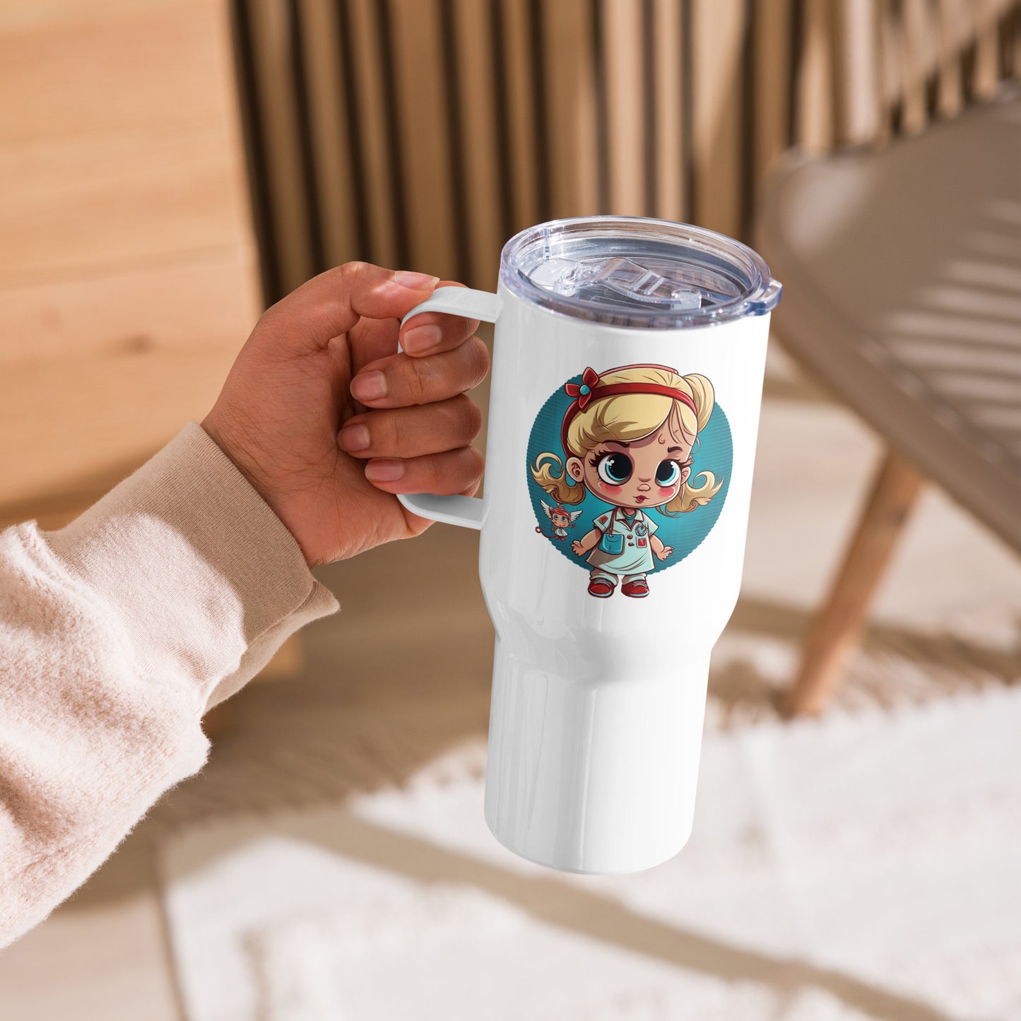 Tiny Caregiver & Mini Magic Travel mug with a handle