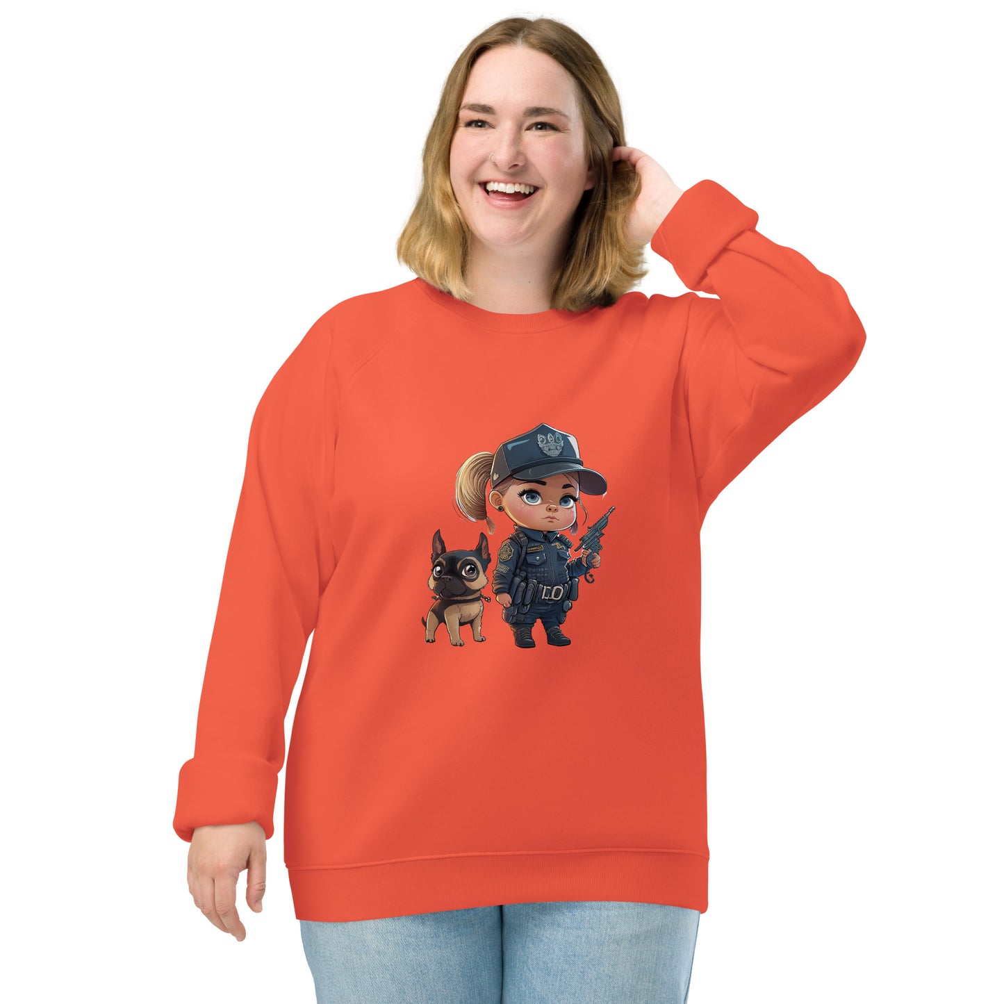 Mini Justice and Barkley on Unisex organic raglan sweatshirt