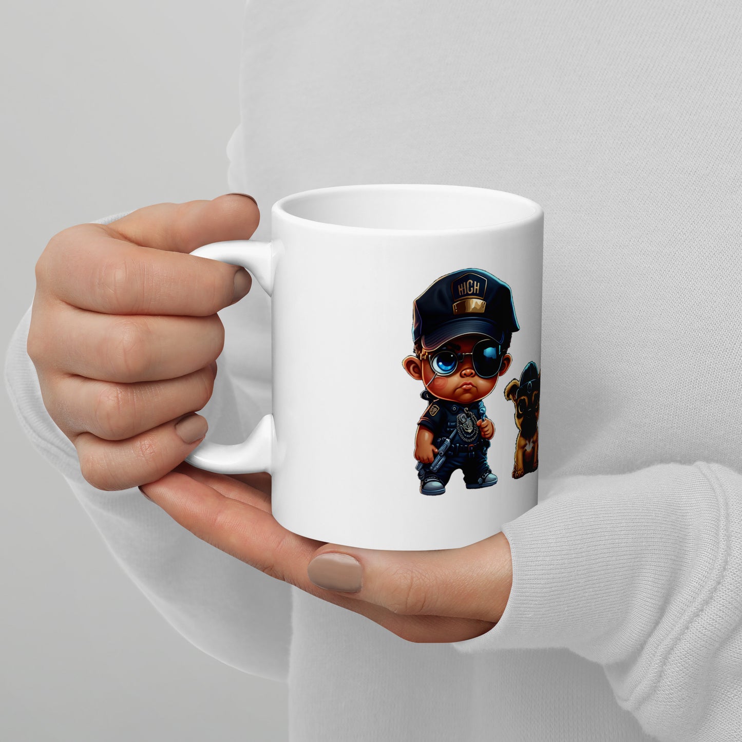 Tiny Enforcer & Paws White glossy mug
