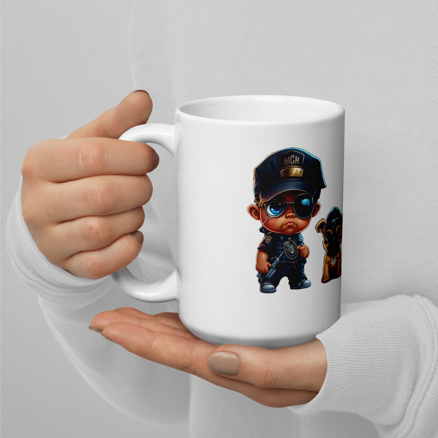 Tiny Enforcer & Paws White glossy mug