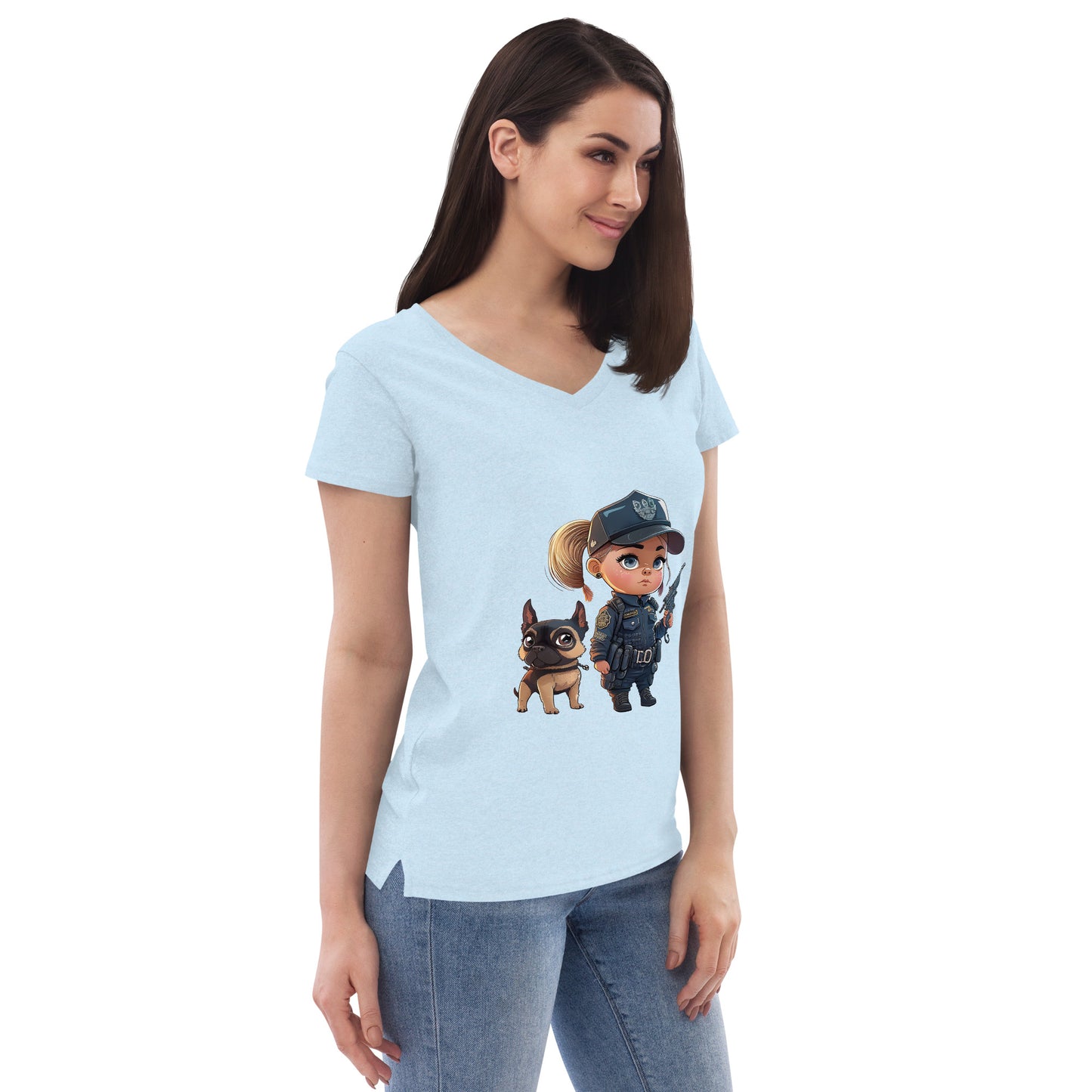 Mini Justice & Barkley Women’s recycled v-neck t-shirt